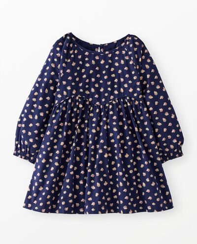 Balloon Sleeve Poplin Dress with Pockets in Flower Bunch on Navy - main