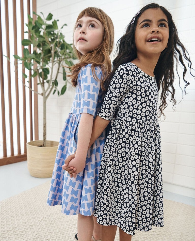 Skater Dress with Pockets in Tiny Blossoms on Black - main