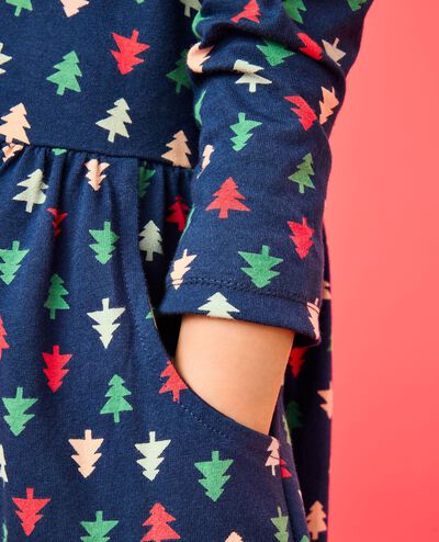Long Sleeve Everywhere Dress with Pockets in Multi Trees on Navy Blue - main