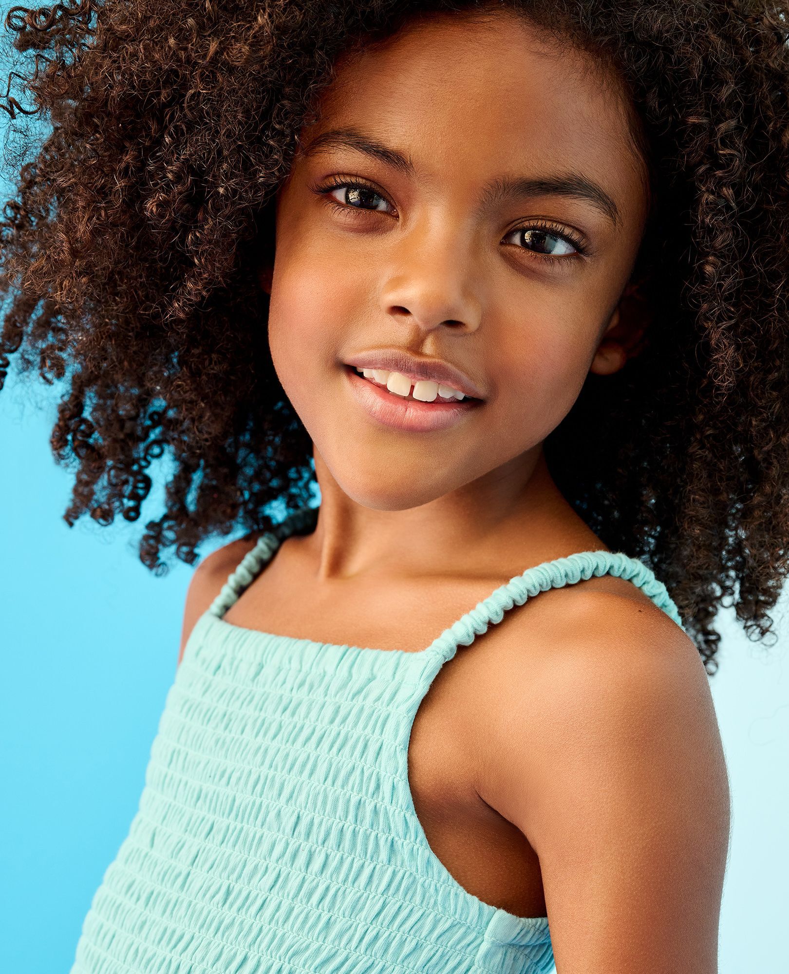 Sleeveless Smocked Tiered Dress in Seashells on Feather Blue - main