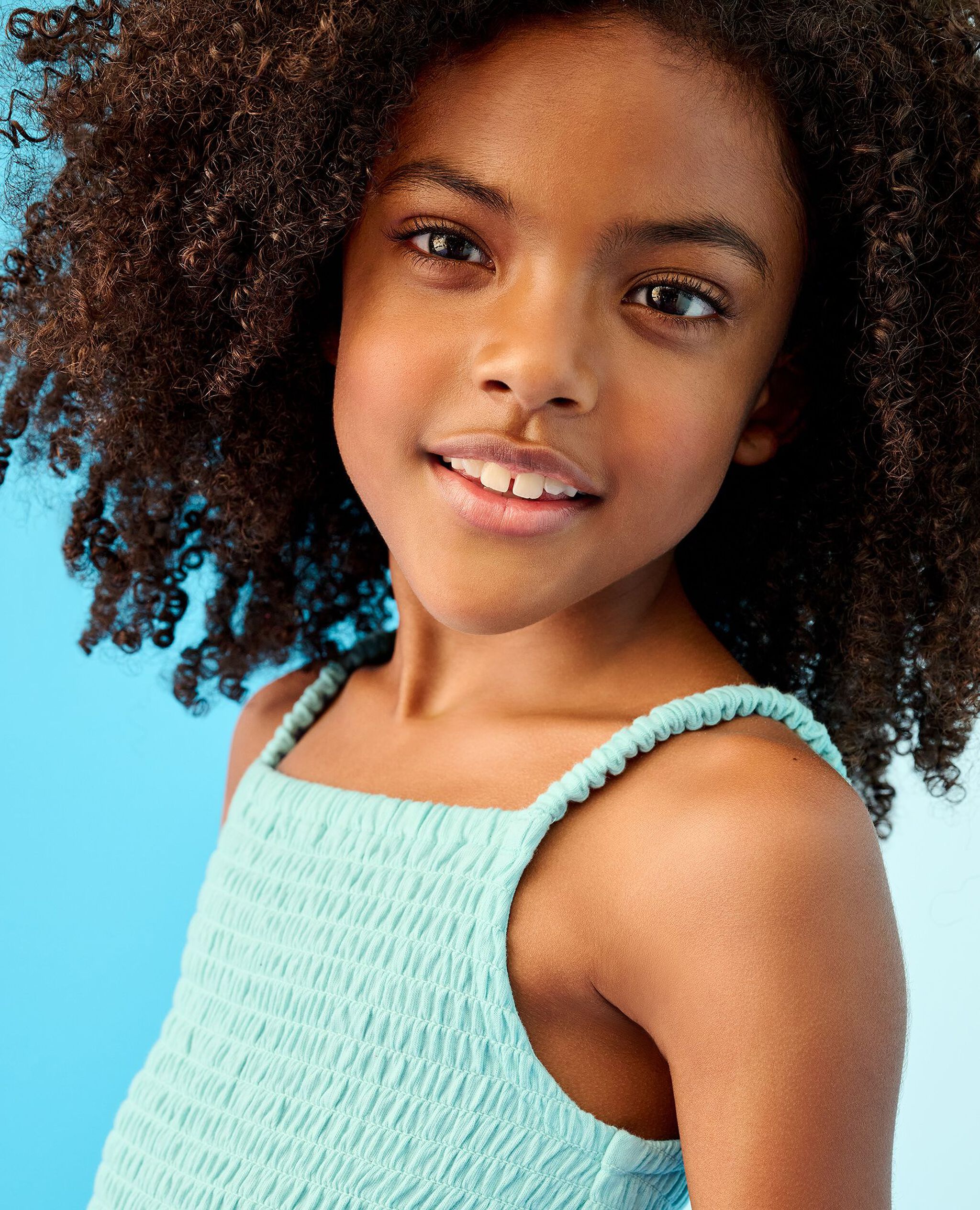 Sleeveless Smocked Tiered Dress in Seashells on Feather Blue - main