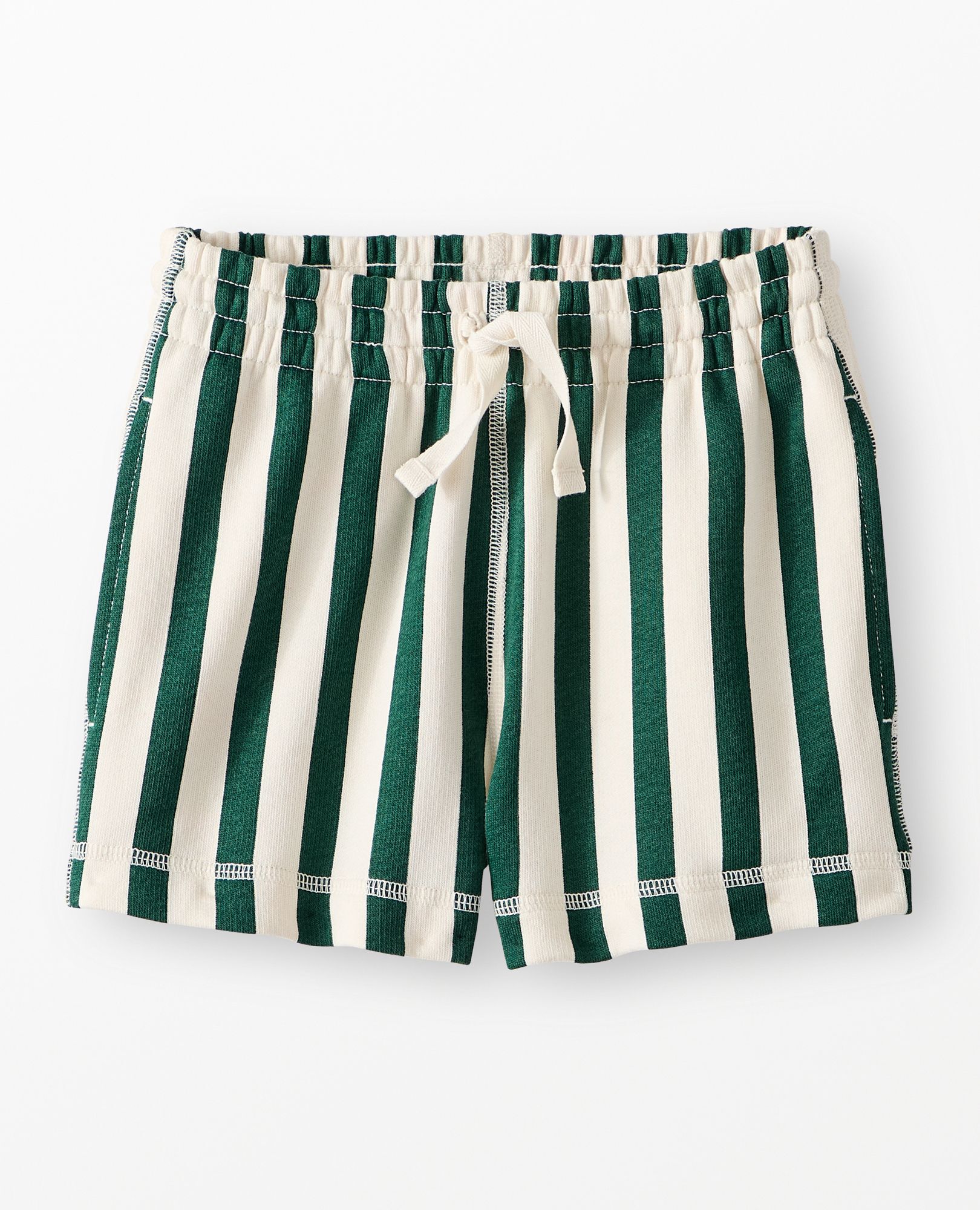 French Terry Striped Midi Shorts in Malachite/Ecru - main