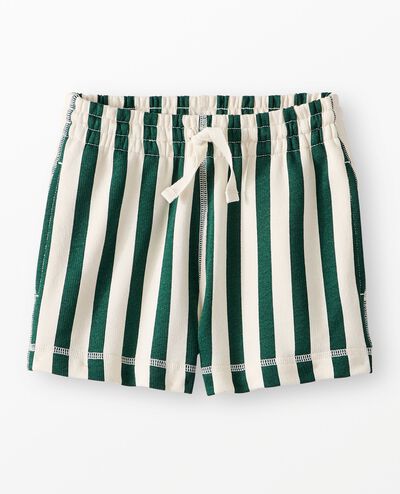 French Terry Striped Midi Shorts in Malachite/Ecru - main