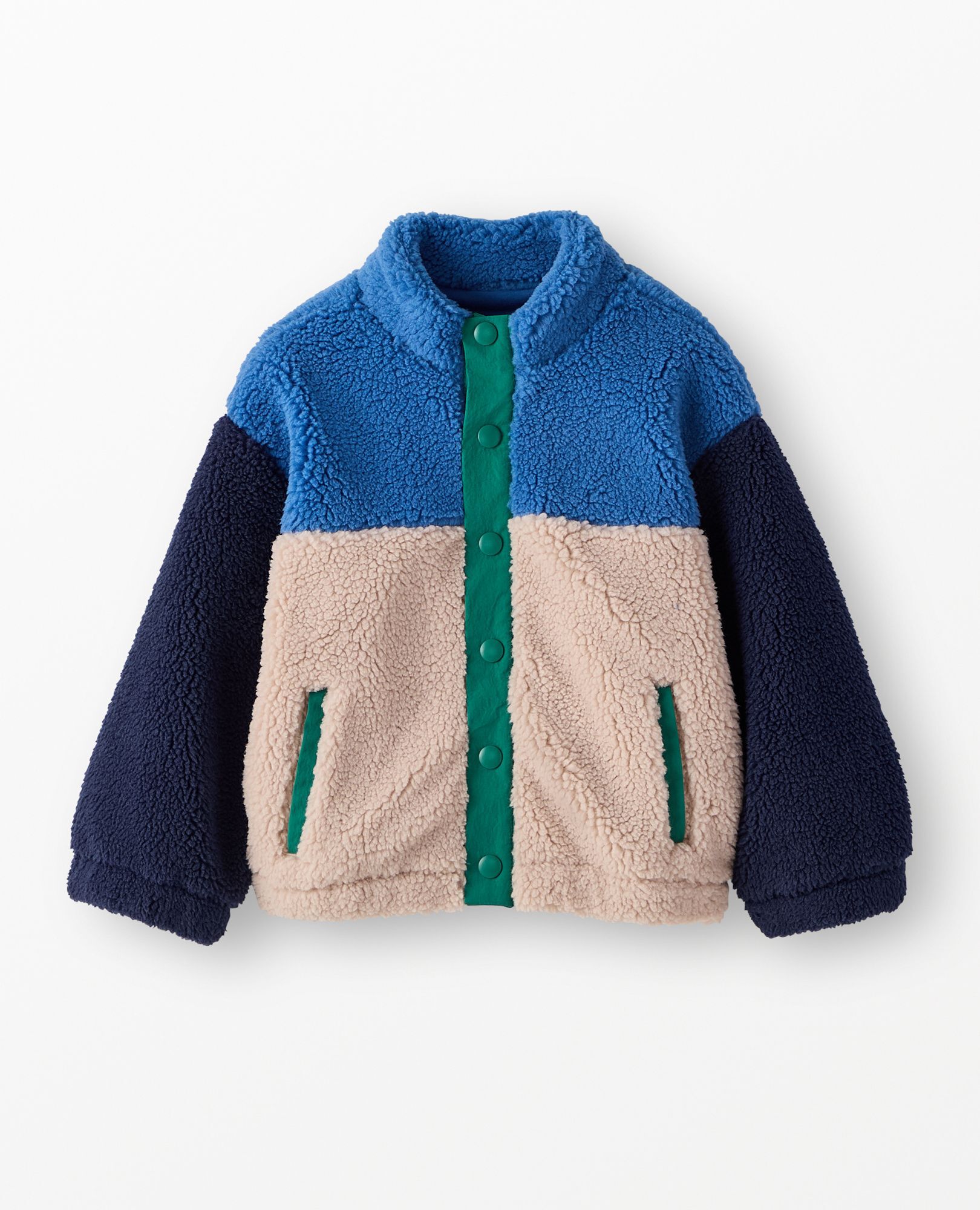 Faux Shearling Colorblock Jacket in Blue/Green Multi Colorblock - main