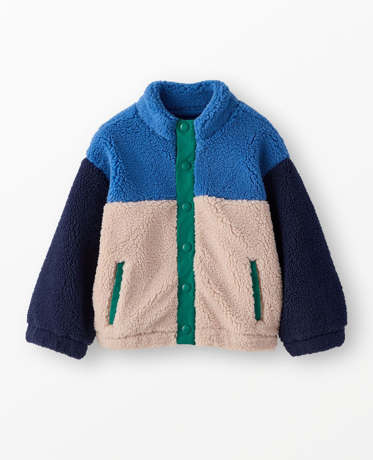 Faux Shearling Colorblock Jacket in Blue/Green Multi Colorblock - main