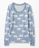 Women's Holiday Long John Pajama Top in Snowy Polar Bear on North Air - main