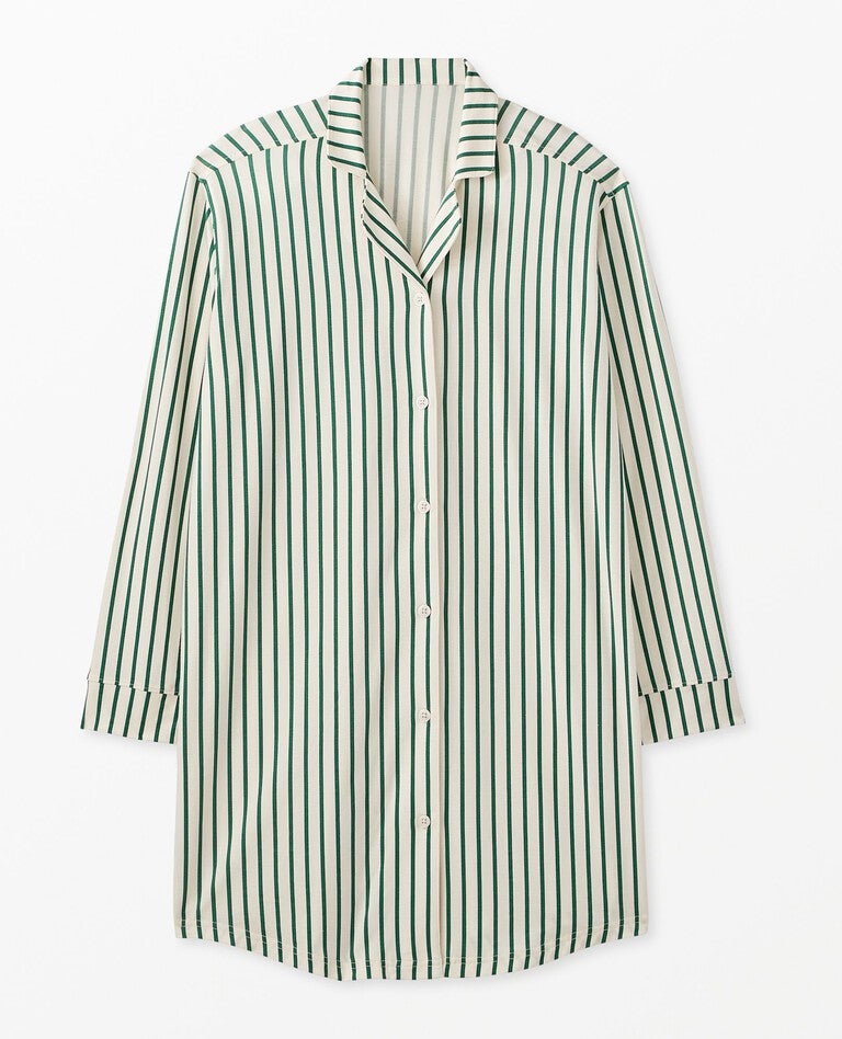 Women's Long Sleeve Nightshirt in HannaSoft™ in Fir Tree/Ecru - main