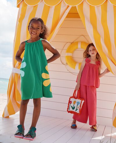 Sleeveless Flower Swing Dress in Island Green - main