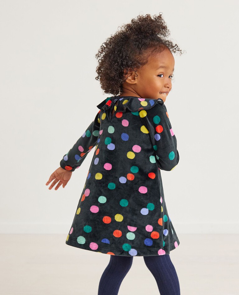 Baby Velour Party Dress in Confetti on Black - main