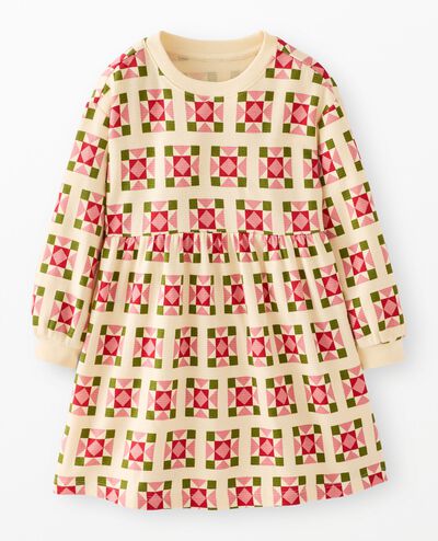 Balloon Sleeve Waffle Dress with Pockets in Quilted Stars on Almond Oil - main