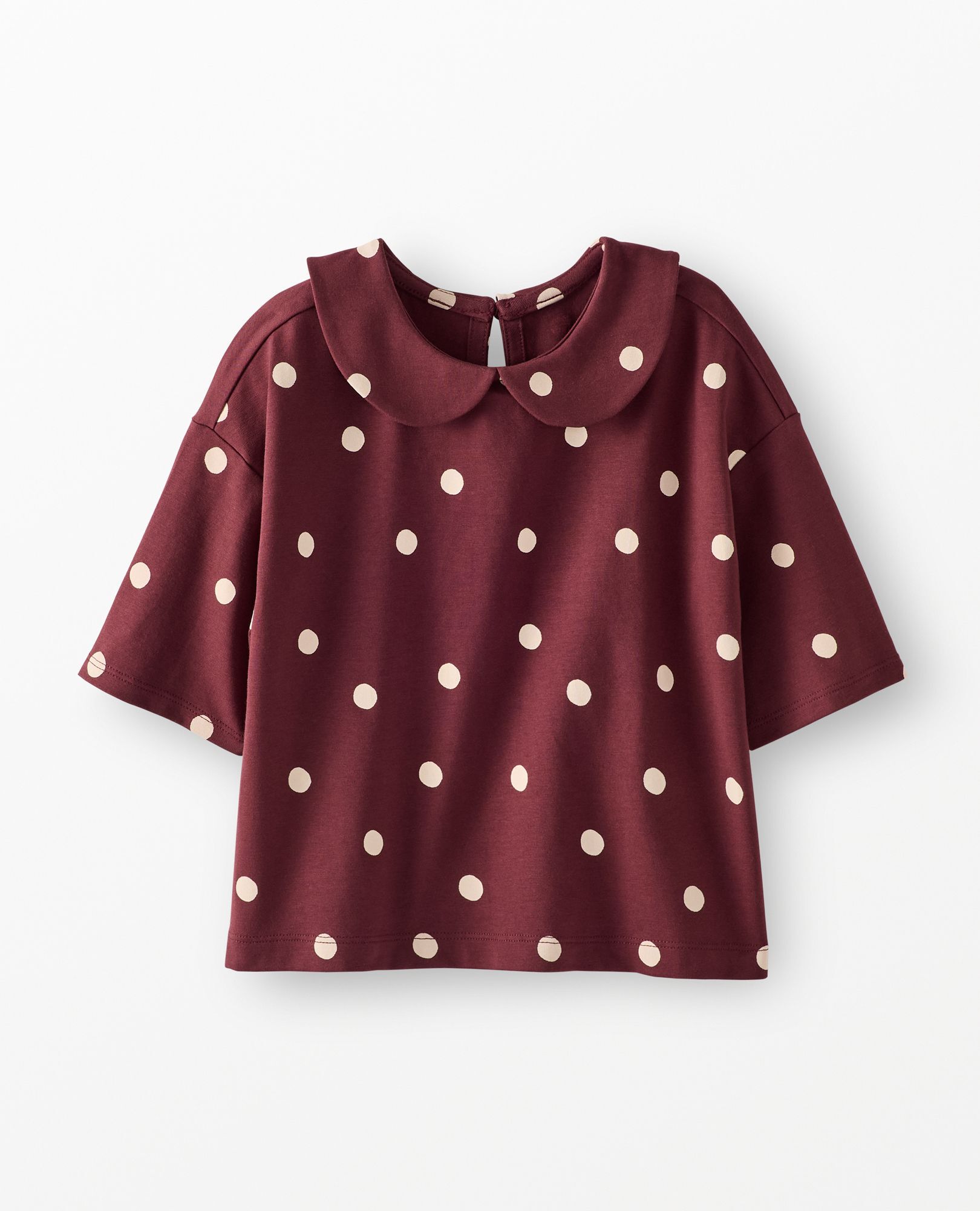 Elbow-Sleeve Collared T-Shirt in Dots on Brown - main