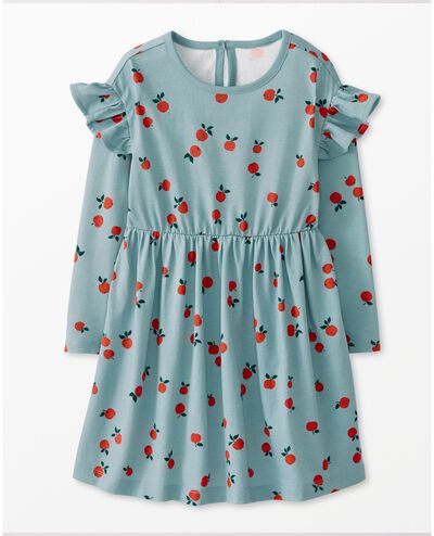 Long Sleeve Ruffle Dress with Pockets in Tossed Apple Orchard on Raincloud - main