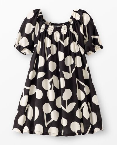 Puff Sleeve Dress in Ecru Cherries on Black - main