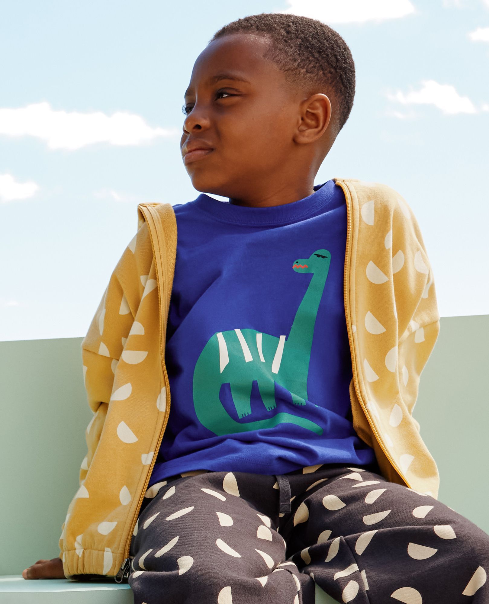 Oversized French Terry Zip Up Hoodie in Half moons on Fall Leaf - main