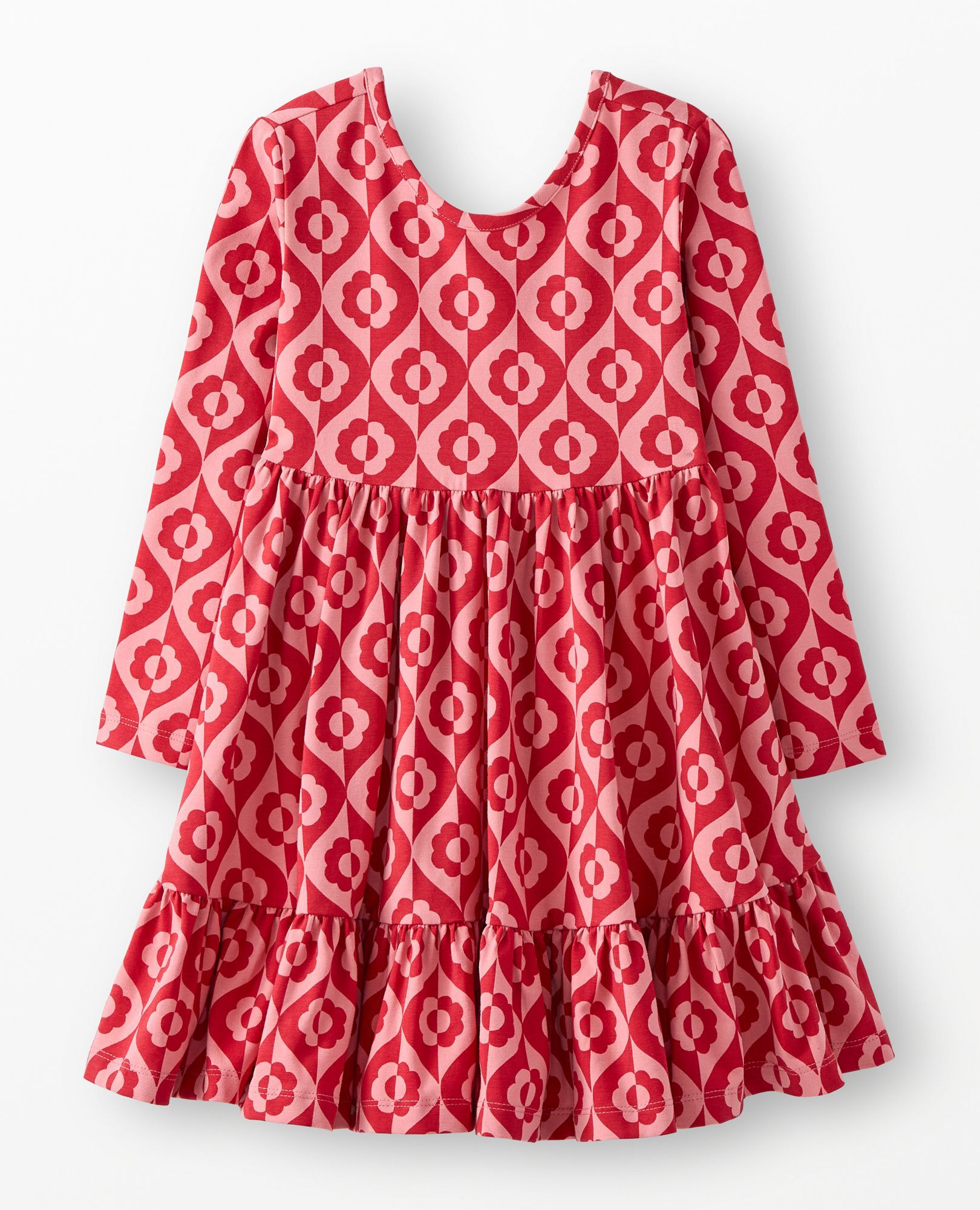 Long Sleeve Ruffle Skater Dress with Pockets in Pink and Red 2-tone - main