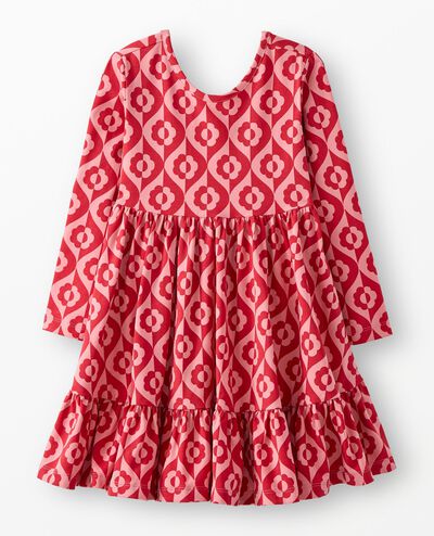 Long Sleeve Ruffle Skater Dress with Pockets in Pink and Red 2-tone - main