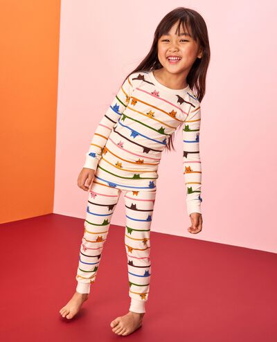 HannaSoft™ Stretch Pajama Set in Cat Stripes on Ecru - main