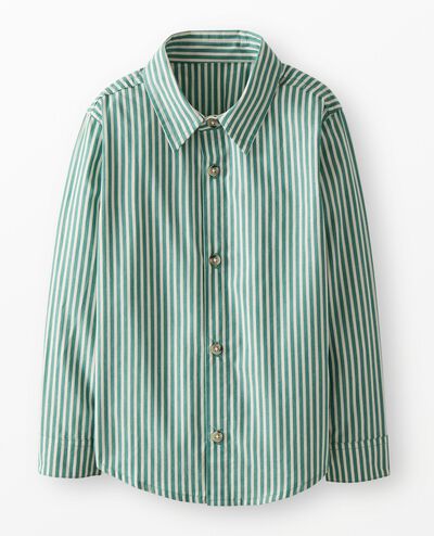 Relaxed Fit Poplin Button Up Shirt in Fir Tree/Ecru - main