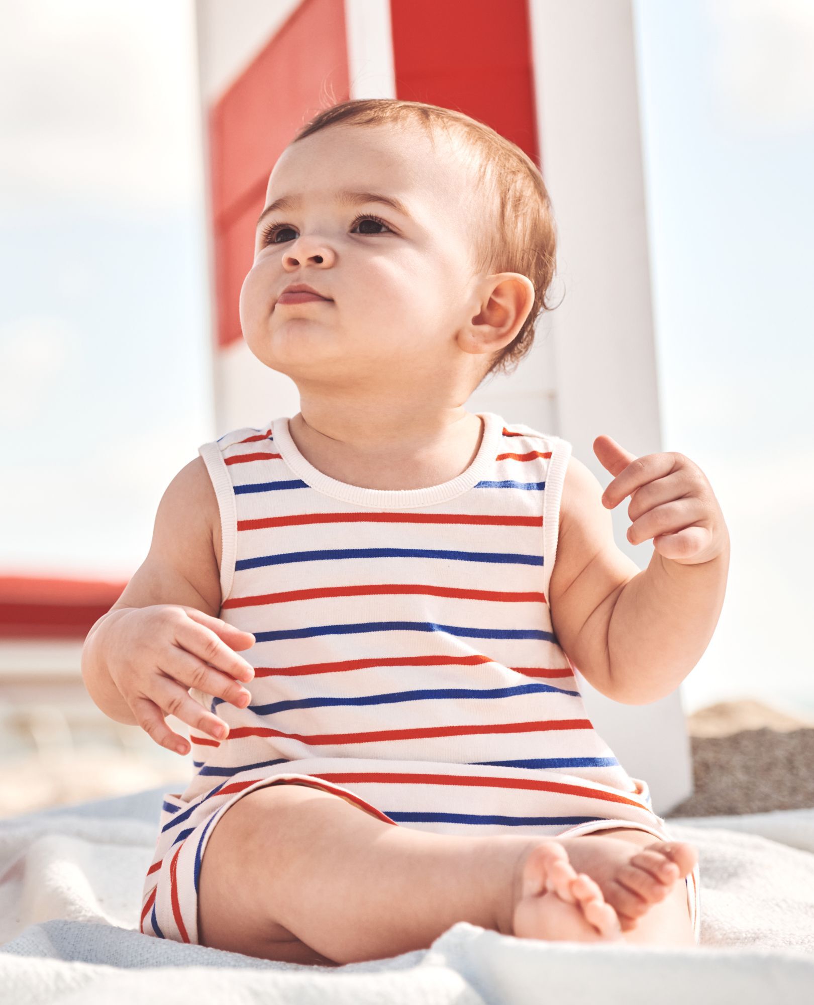 Baby Sleeveless Pocket Dress & Bloomers Set in RWB Stripe - main