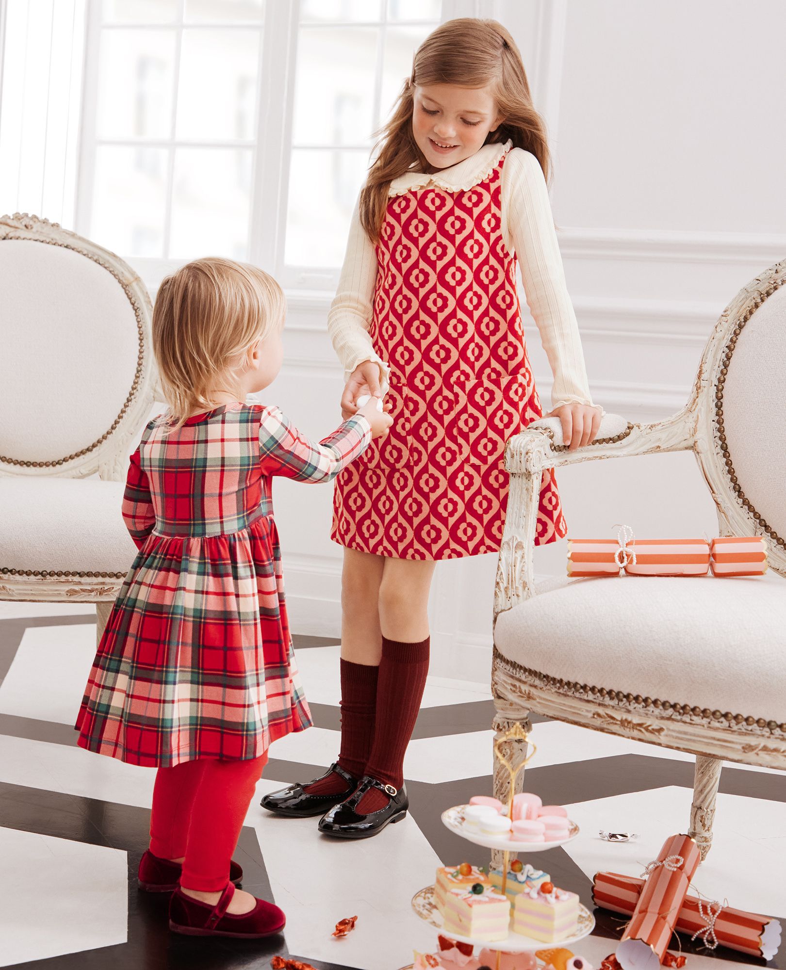 Baby Long Sleeve Skater Dress & Leggings Set in Red Holiday Plaid - main