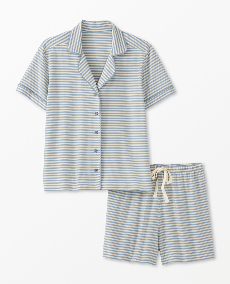 Women's Striped Short Sleeve Pajama Set in HannaSoft™ in Ecru/North Air - main
