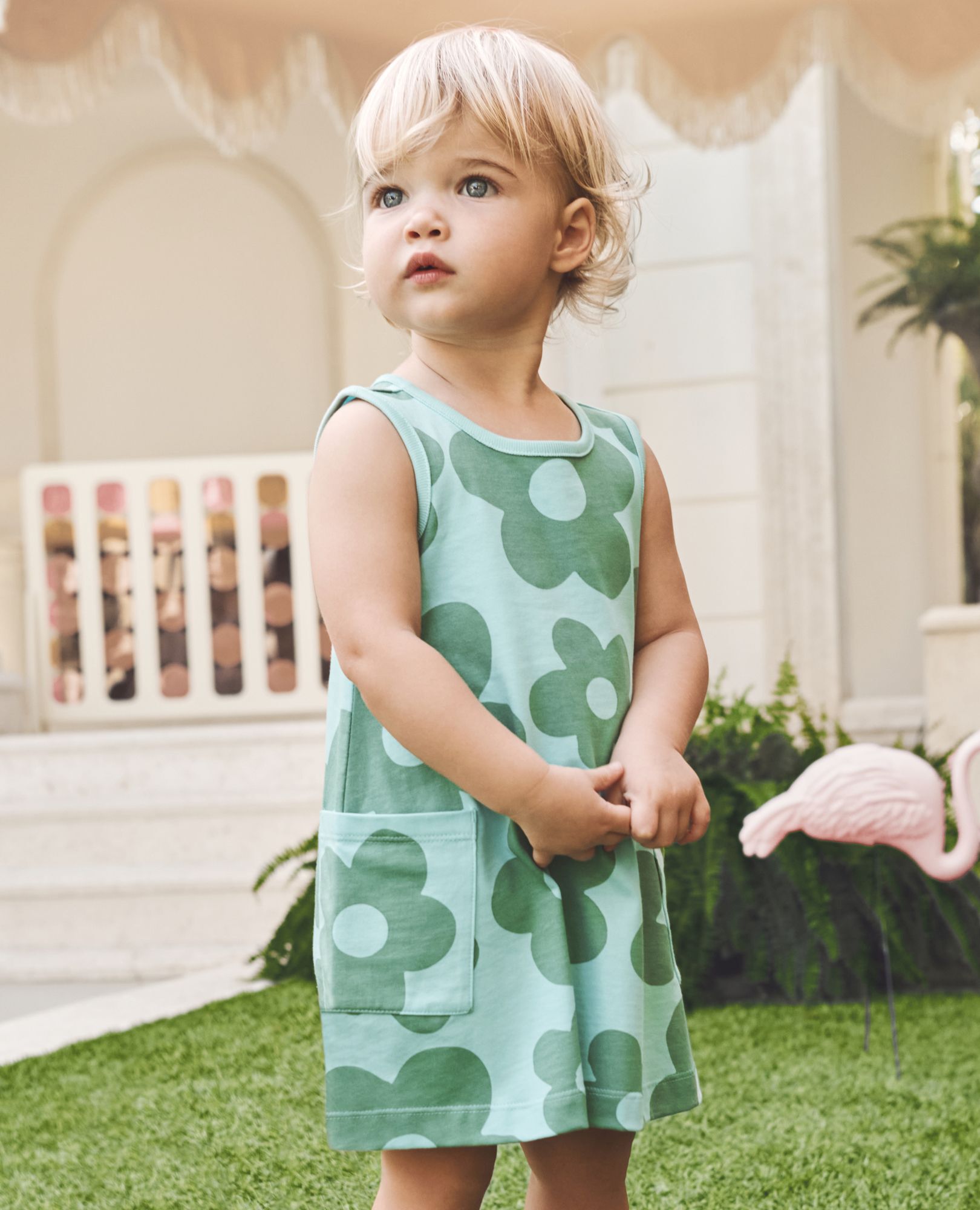 Baby Sleeveless Pocket Dress & Bloomers Set in  Gigantic Daisy on Sky Blue - main