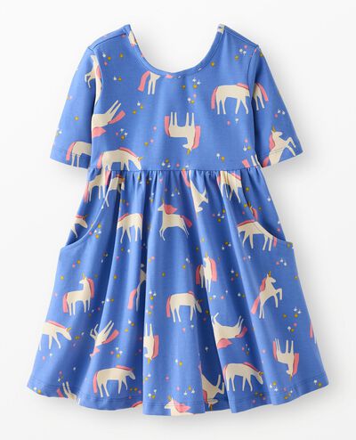 Skater Dress with Pockets in Unicorn Garden on Blue - main