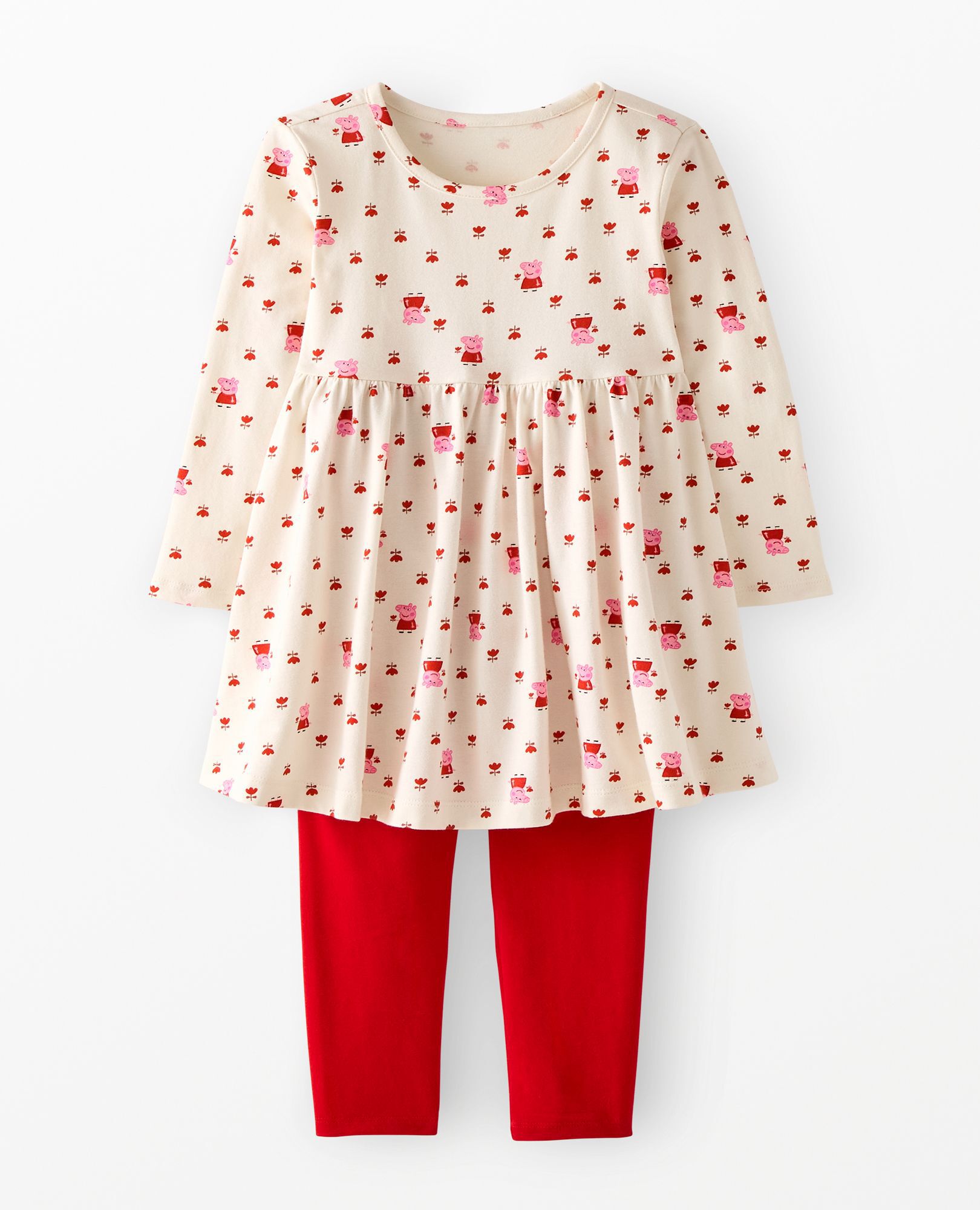 Peppa Pig Long Sleeve Dress & Leggings Set in Peppa Pig Small Tulips on Ecru - main