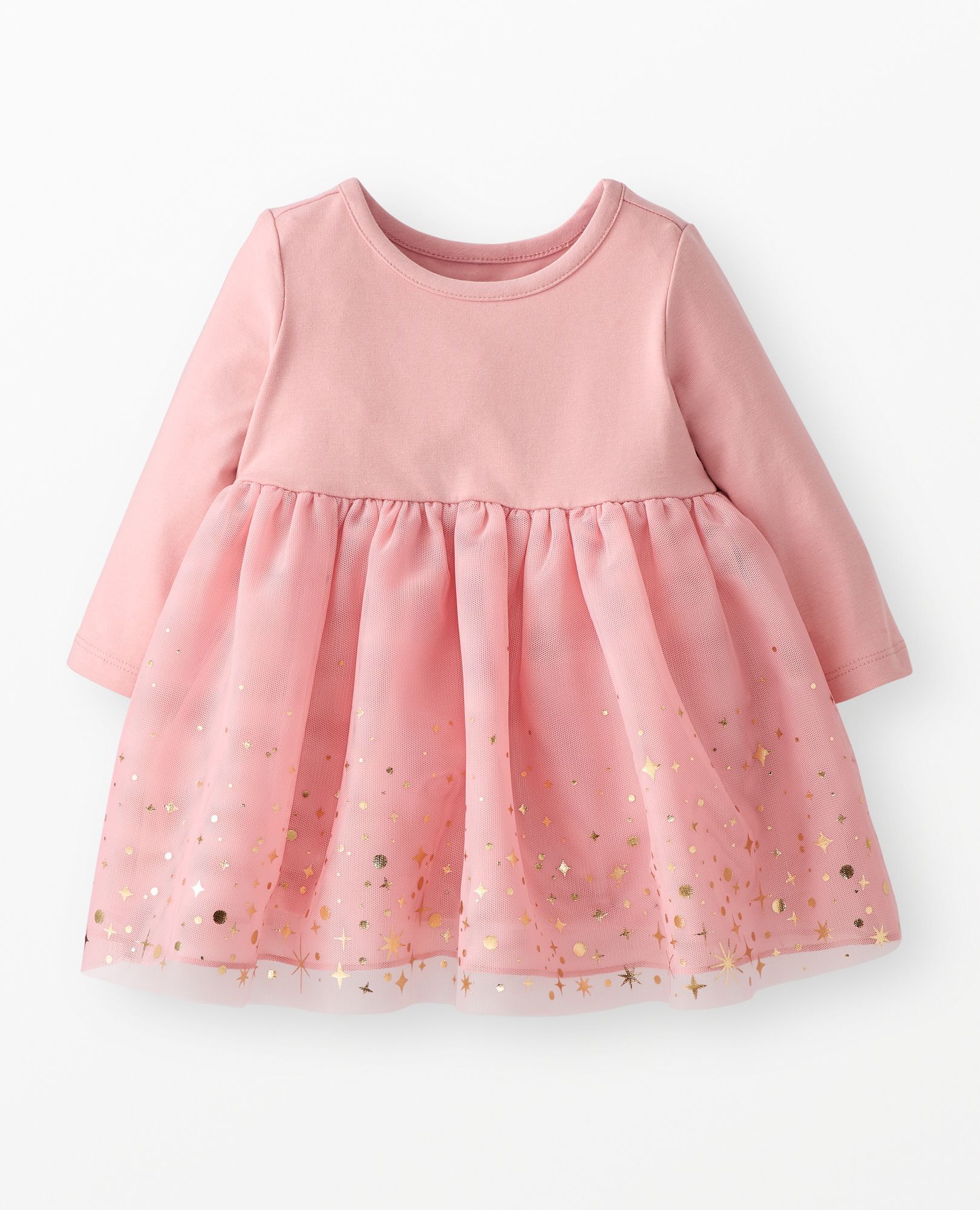 Baby Long Sleeve Tulle Shimmer Dress in Powdered Rose - main