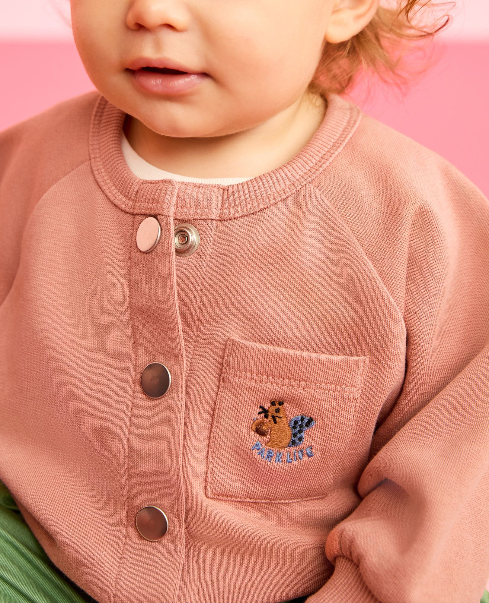 Baby Oversized French Terry Snap Jacket in Rose Dawn - main