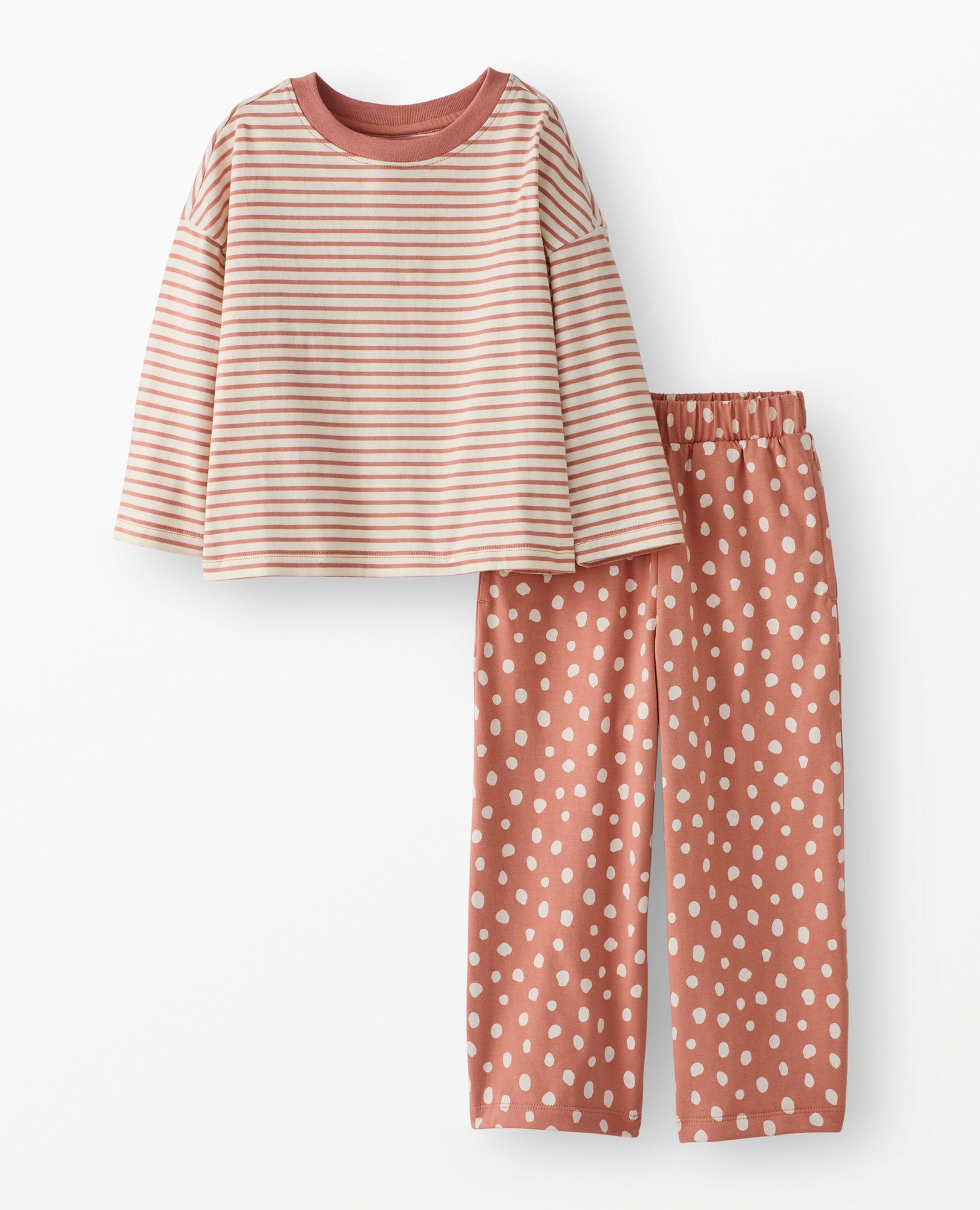 Bracelet Length Top & Wide Leg Pants Set in Rose Dawn/Ecru - main