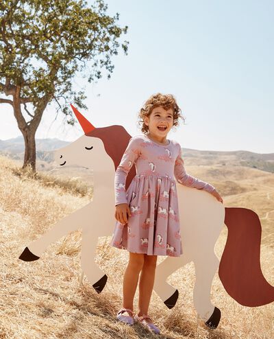 Long Sleeve Skater Dress with Pockets in Unicorn Meadow on Cosmic Purple - main