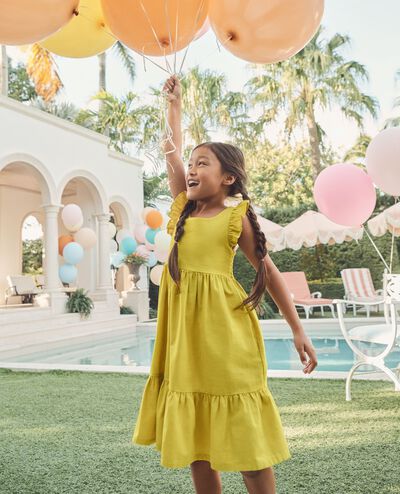 Ruffle Sleeve Linen Dress in Parakeet Green - main