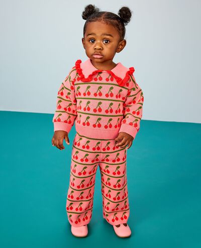 Baby Collared Sweater Set in Pink Cherry Stripes - main