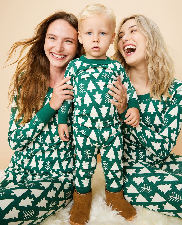 Women's Holiday Print Long John Pajama Top in Winter Green - main