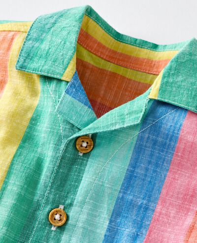 Baby Poplin Button Up Shirt & Shorts Set in Bright Rainbow Stripe - main