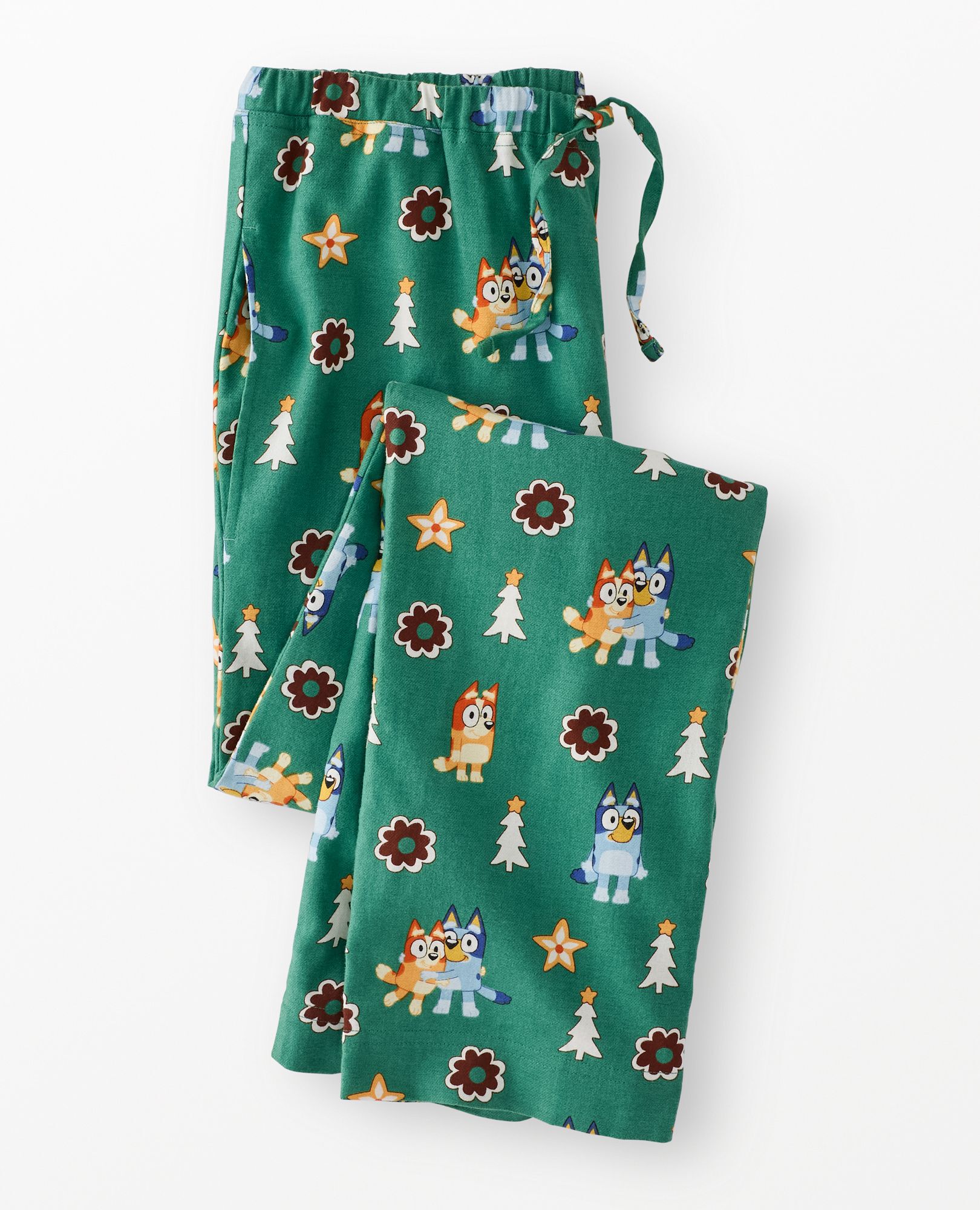 Adult Bluey Holiday Flannel Pajama Pants in Bluey Hugs and Cookies on Green - main