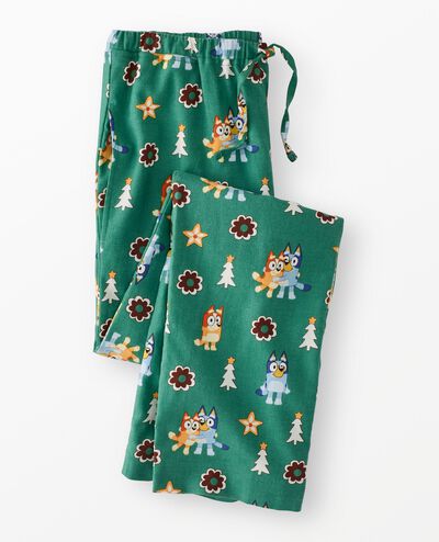 Adult Bluey Holiday Flannel Pajama Pants in Bluey Hugs and Cookies on Green - main