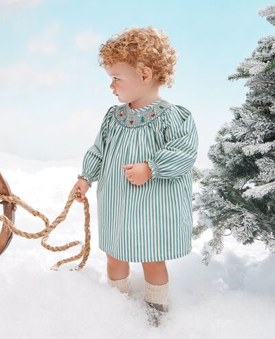 Baby Holiday Embroidered Dress & Bloomers Set in Fir Tree/Ecru - main