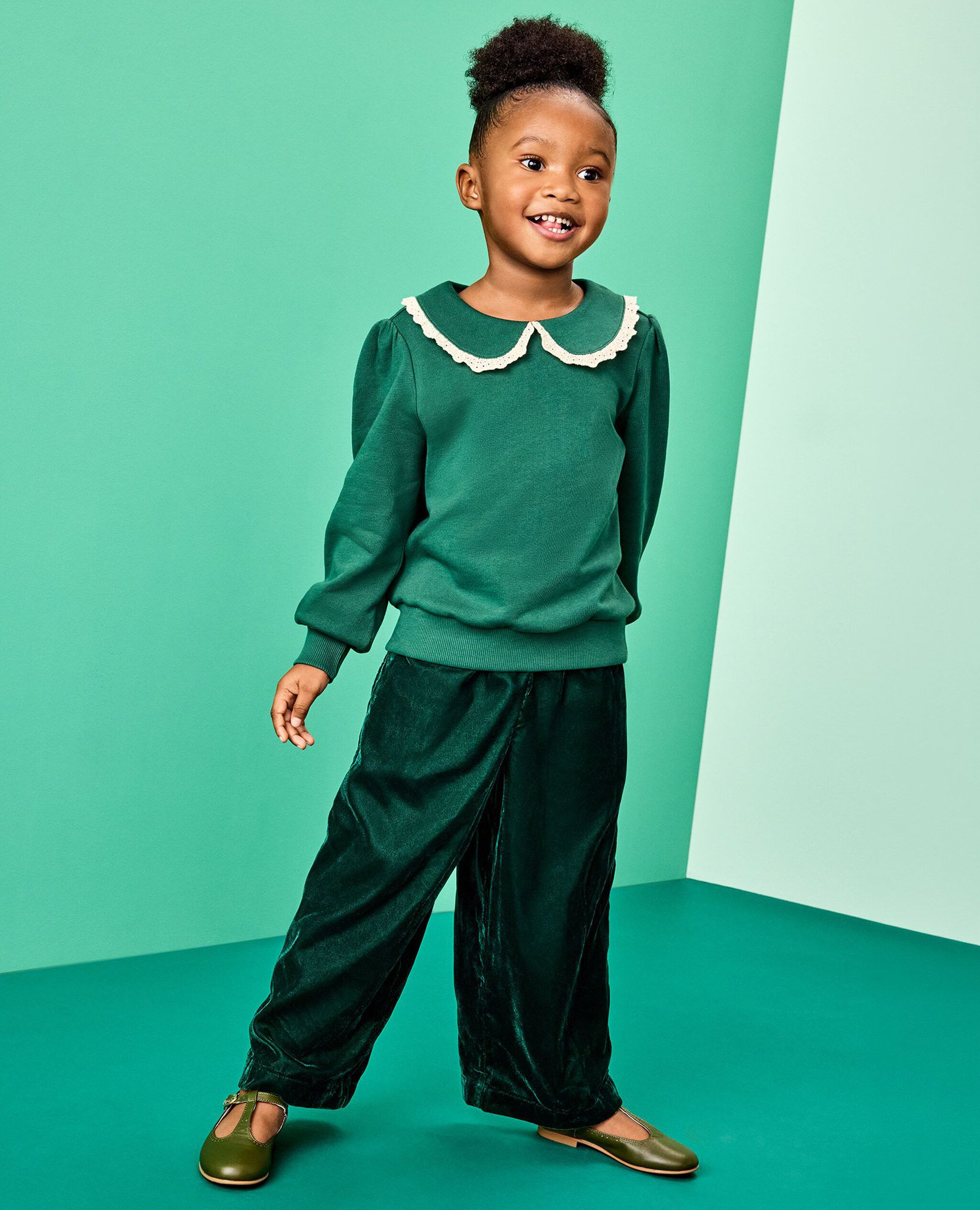 Velvet Wide Leg Pants in Malachite - main