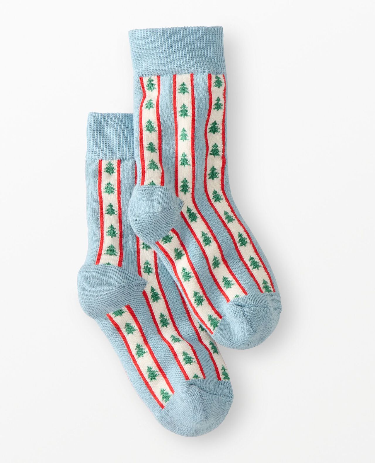 Holiday Crew Socks in Tree Ribbons on Blue - main