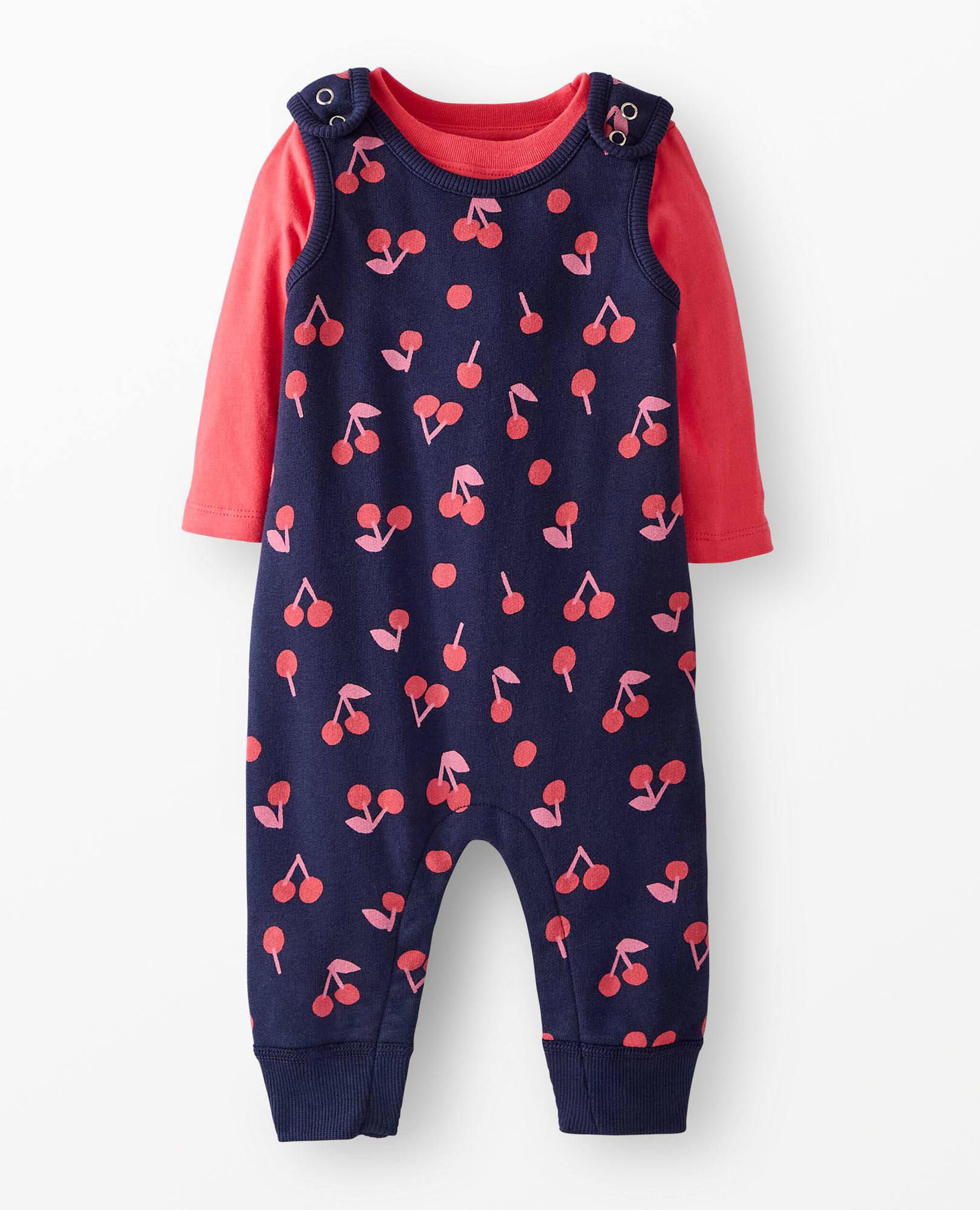 Baby French Terry Tee & Overalls Set in Cherries on Navy - main