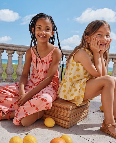 Sleeveless Romper with Pockets in Summer Cherries - main