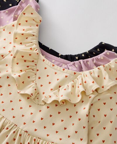 Long Sleeve Ruffle Neck Skater Dress with Pockets in  Dainty Heart on Black - main