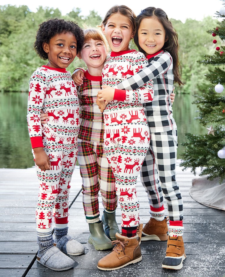 Holiday Print Long John Pajama Set in Buffalo Plaid - main