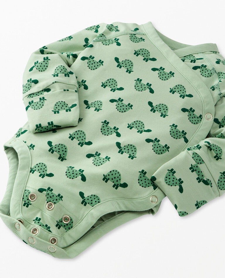 Baby Layette  Wrap Top & Wiggle Pants in HannaSoft™ in Mini Turtle on Seafoam - main