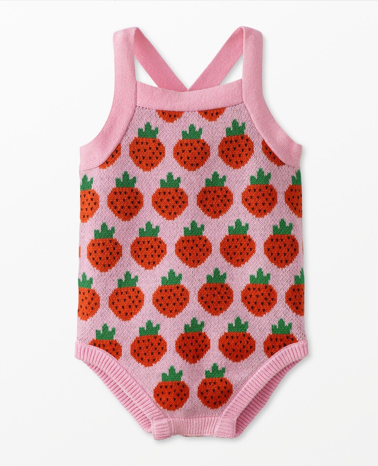 Baby Sweater Knit Bubble Romper in Petite Strawberry Jam - main