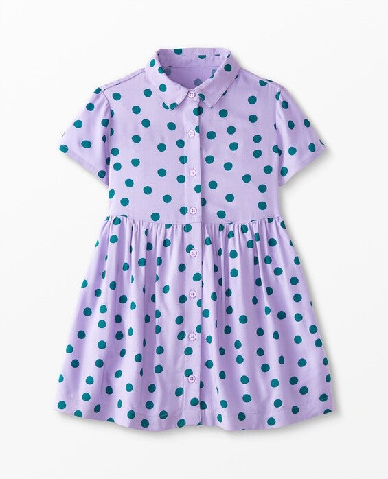 Girls' Small Spots On Sweet Lavender Woven Button Front Shirt Dress in 100% Woven - Size Big Kids 10 by Hanna Andersson