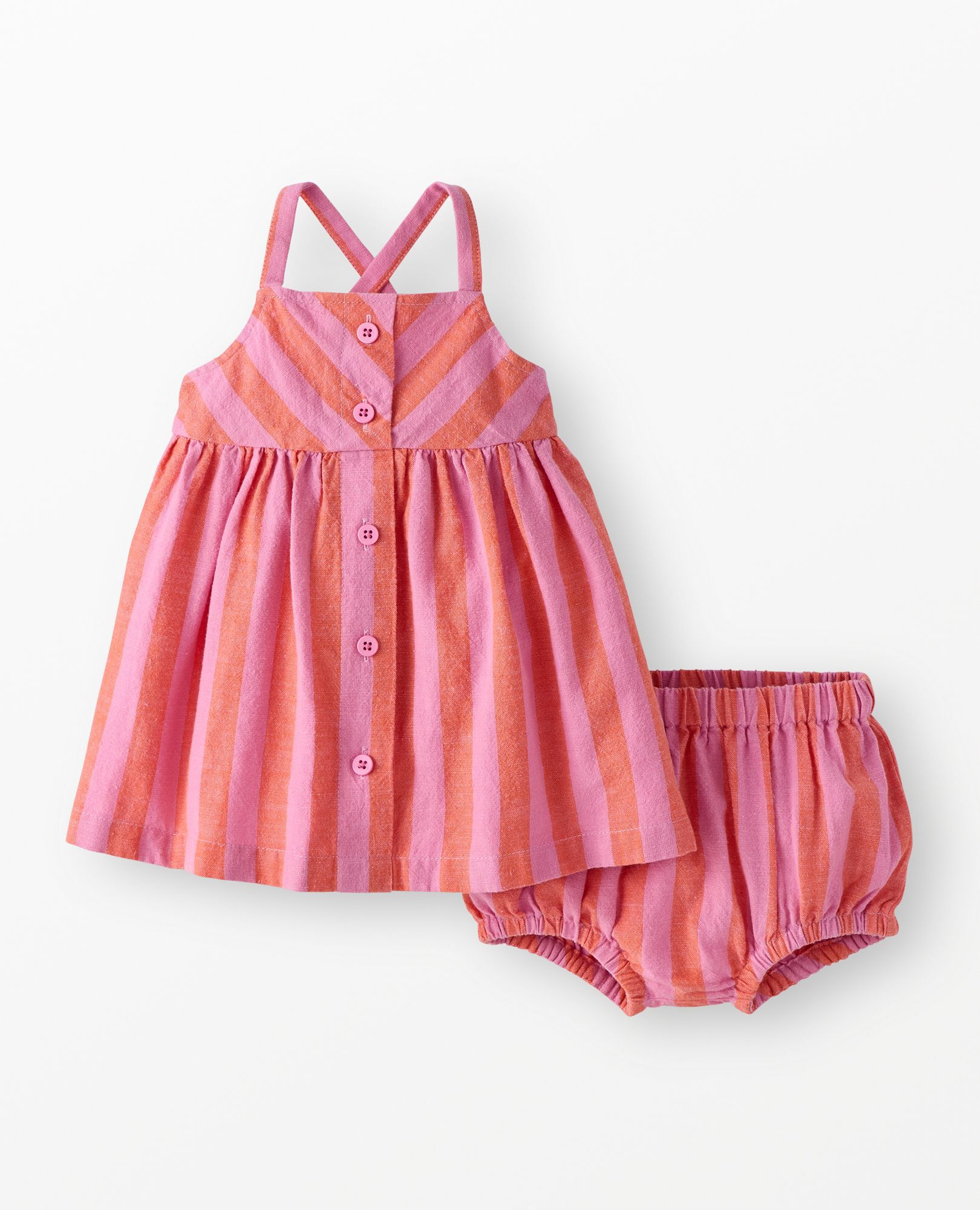 Baby Sleeveless Linen Dress & Bloomers Set in Echinacea/Sun Fire - main