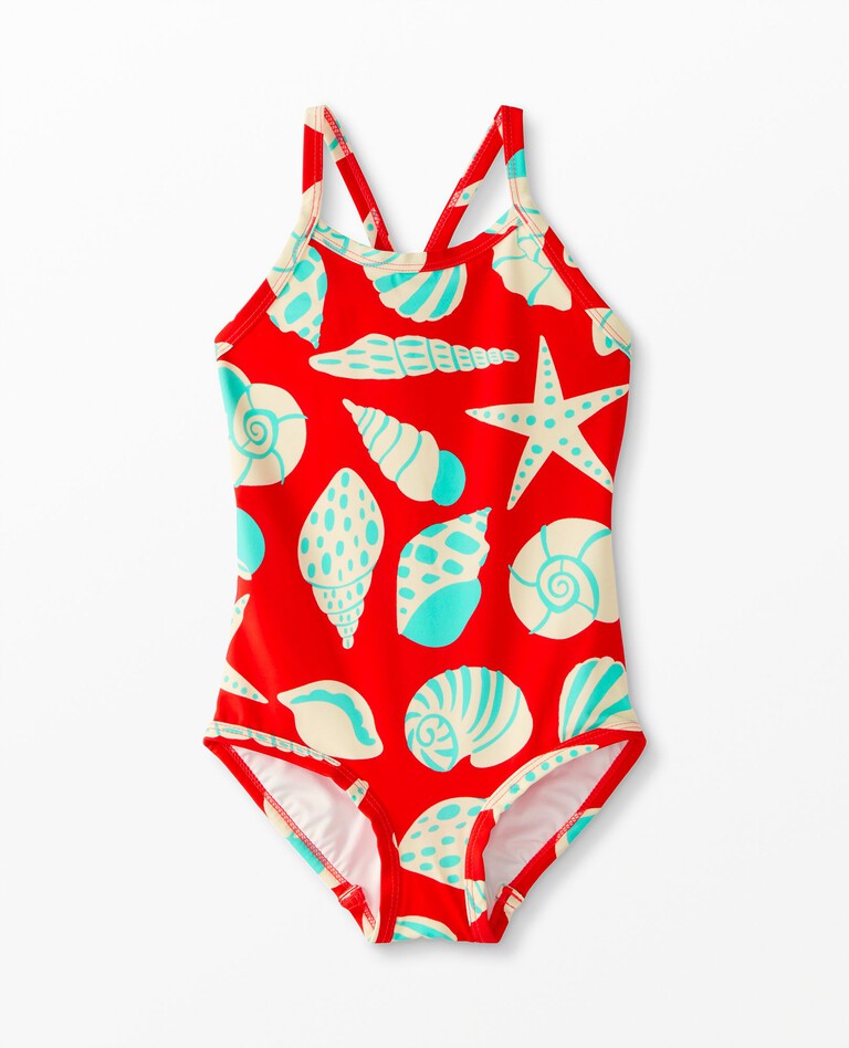 Recycled Sunblock One Piece Suit in Red Seashells - main